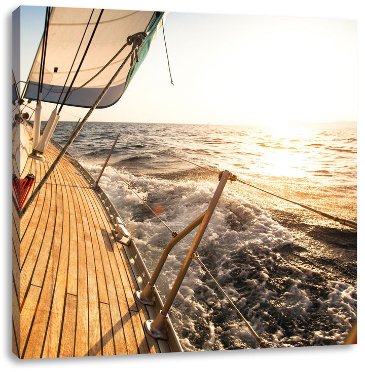 Segelboot im Meer, Format: 70x70 auf Leinwand, XXL riesige Bilder fertig gerahmt mit Keilrahmen, Kun