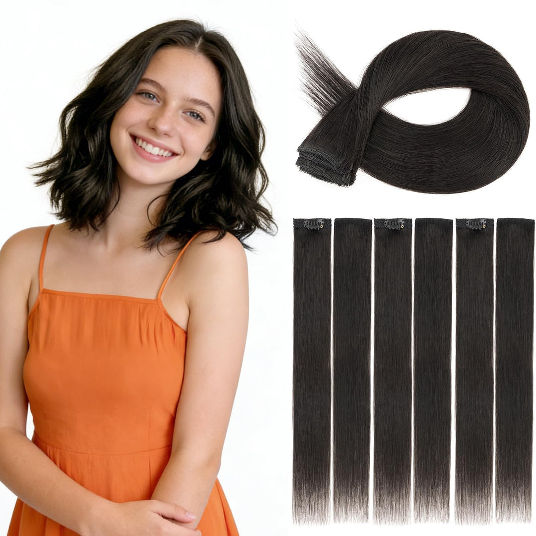 S-noilite Clip in Extensions Echthaar 6 Stück Balayage Haarverlängerung Echthaar Highlights für Frau