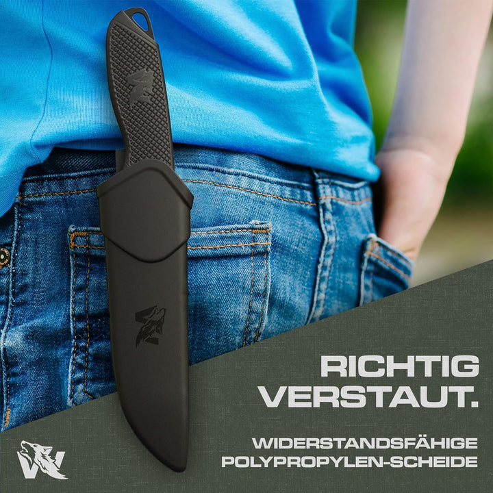 ODENWOLF W-KIDS – Kinder Schnitzmesser Set mit robuster Scheide & süssem Kindermesser Führerschein –