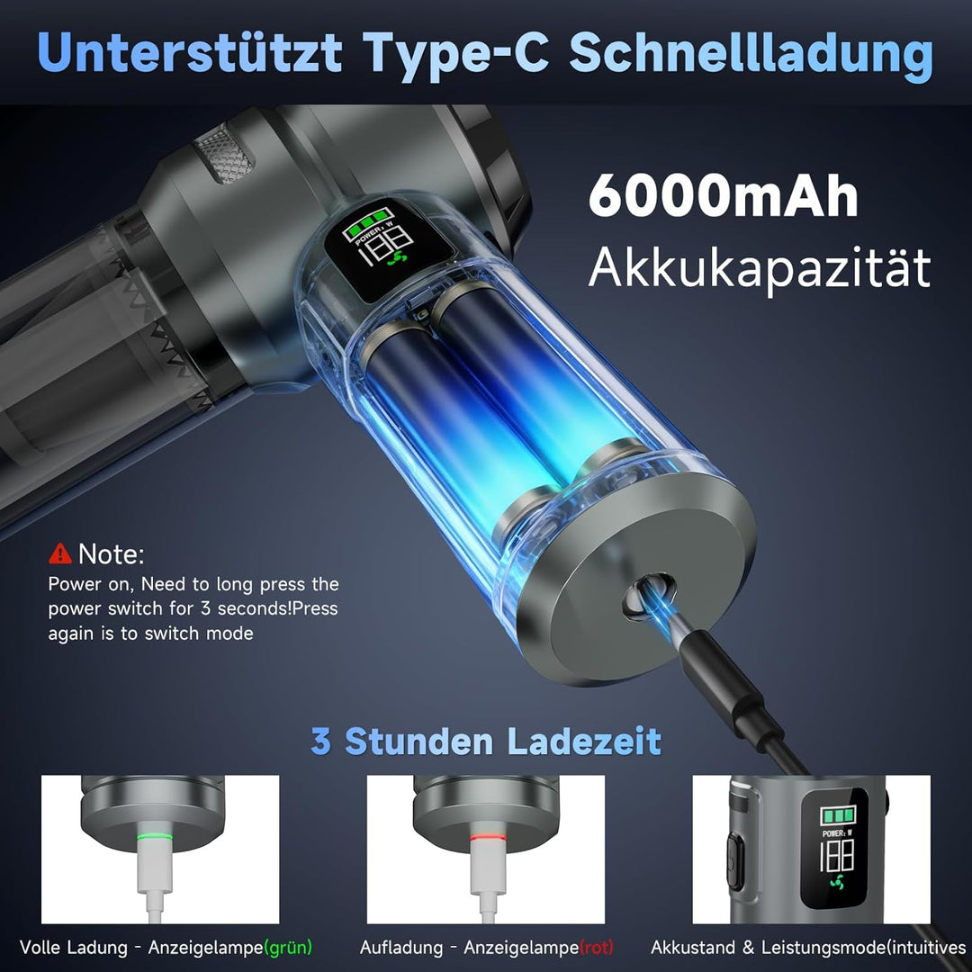Handstaubsauger Akku - 24000pa Mini Staubsauger Kabellos Auto,Auto Staubsauger Stark,Für PC,Haus,Küc