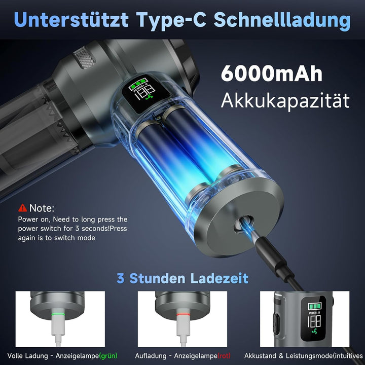 Handstaubsauger Akku - 24000pa Mini Staubsauger Kabellos Auto,Auto Staubsauger Stark,Für PC,Haus,Küc