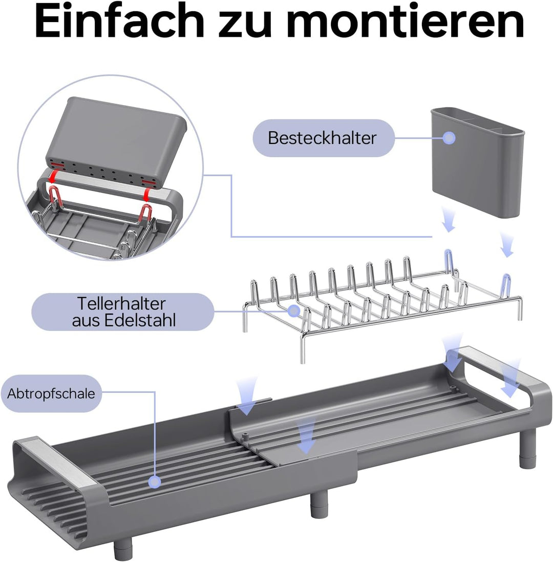 KINGRACK Kleines Abtropfgestell | Ausziehbar, Edelstahl, Rostfreier Geschirrständer für die Küche Gr