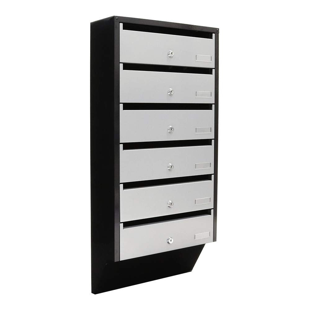 Profirst Quarten 6 Briefkastenanlage Stahl Silber/schwarz Zylinderschloss Namensschildhalter für 6 P