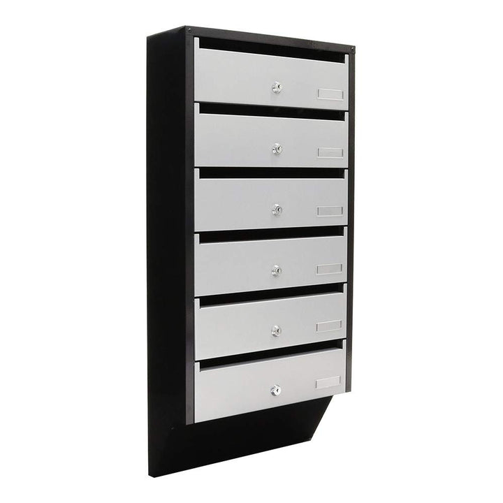 Profirst Quarten 6 Briefkastenanlage Stahl Silber/schwarz Zylinderschloss Namensschildhalter für 6 P