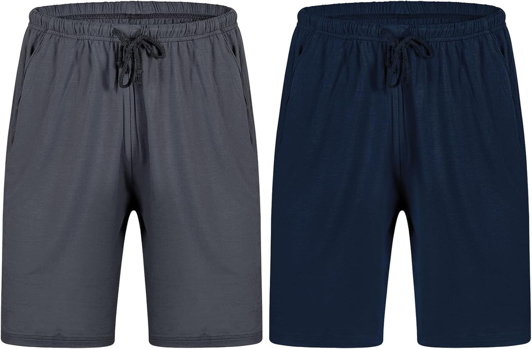 2er Pack Pyjamahose Herren Kurz Modal Schlafanzughose Weich Verstellbare Taille, Beidseitige Taschen