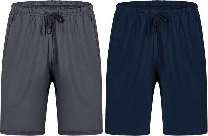2er Pack Pyjamahose Herren Kurz Modal Schlafanzughose Weich Verstellbare Taille, Beidseitige Taschen