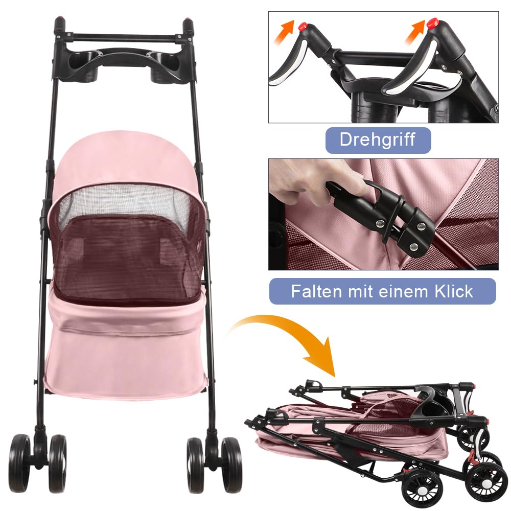 Homewell Klappbarer Haustierwagen mit Getränkehalter, Hundewagen & Katzenwagen, Leicht & Bequem mit
