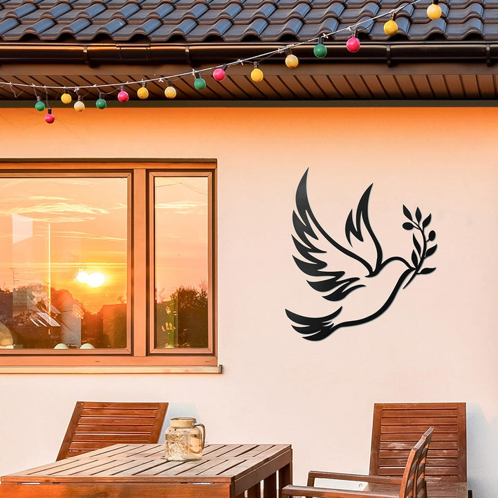 Vivegate Taube des Friedens Olivenzweig Metall Wandkunst – Olivenzweige Peace Schwarz Umrisse Weiss