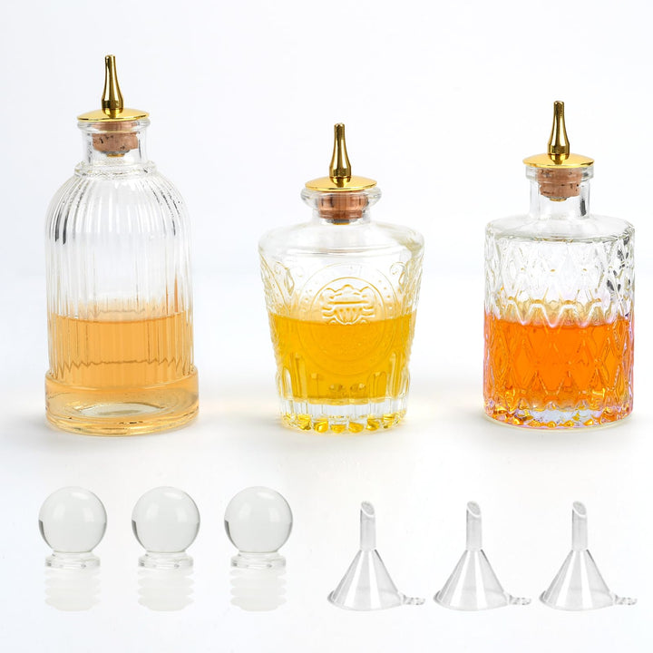 Liquor Decanters Vintage Glasflasche 3 Stück mit Metall Ausgiesser und Verschlussstopfen, Kaffeesiru