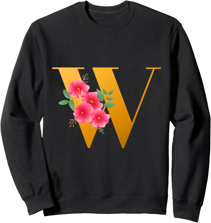 Floral W Alphabet Cute Initial Monogram Letter W Graphic Sweatshirt