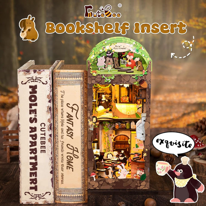 CUTEBEE Book Nook Miniatur Haus Modellierung,DIY Puppenhäuser Miniatur Haus Kit mit Dust Cover,Bookn