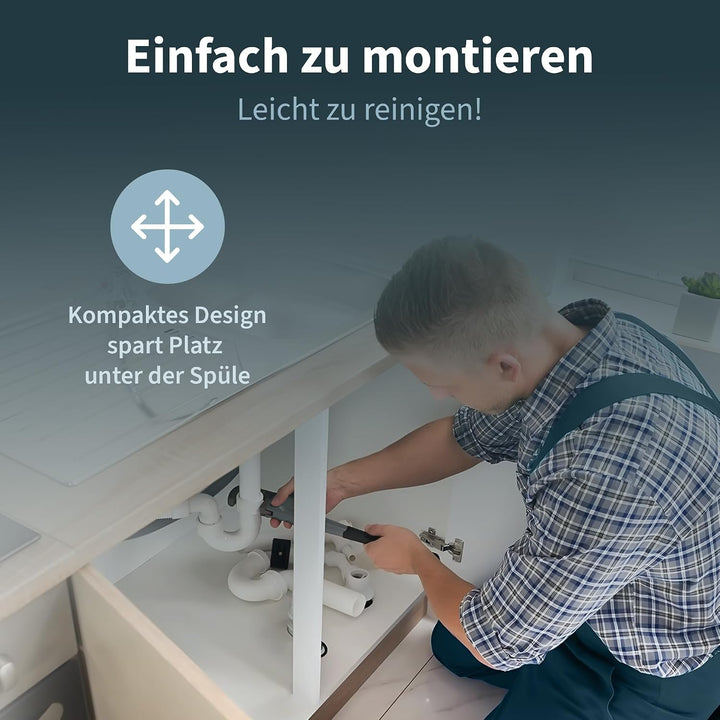 AQUADE Röhrengeruchsverschluss 1 1/2 Zoll Raumsparsiphon mit waagerechtem Abgang 40 mm und 1 Abwasse