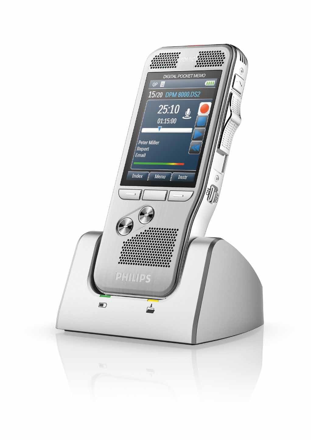 Philips DPM8200 Digitales Diktiergerät, Bedienung per Schiebeschalter, 3D-Mikrofon für ausgez. Stere