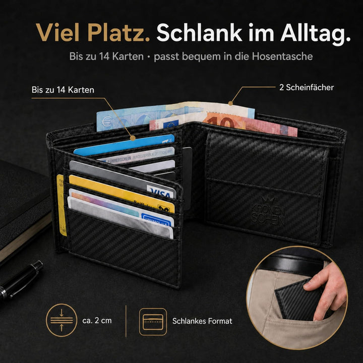 Kronenschein® Geldbörse Herren Leder mit RFID Schutz I Echtleder Portemonnaie gross I Geldbeutel für