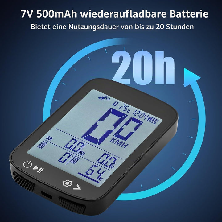 Cryfokt Drahtloser GPS -Fahrradcomputer mit Hohem Klarem Display, Genauem PC und ABS -Material, Wied