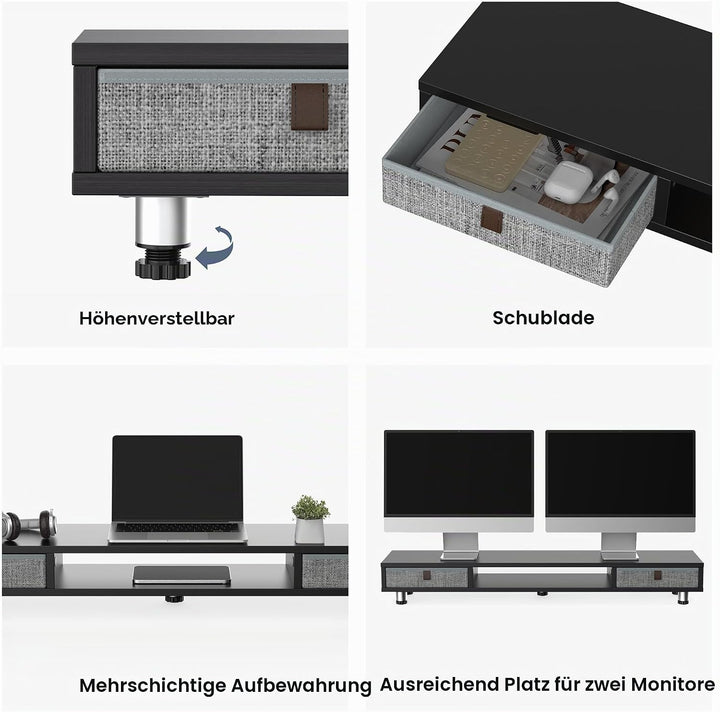Fenge Dual Monitorständer mit 2 Schublade Grosser Bildschirmständer für PC Laptop TV, Höhenverstellb