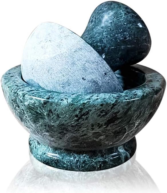 Klassischer Mörser Marmor grün mit Stössel Green Marble Mortar 10 cm