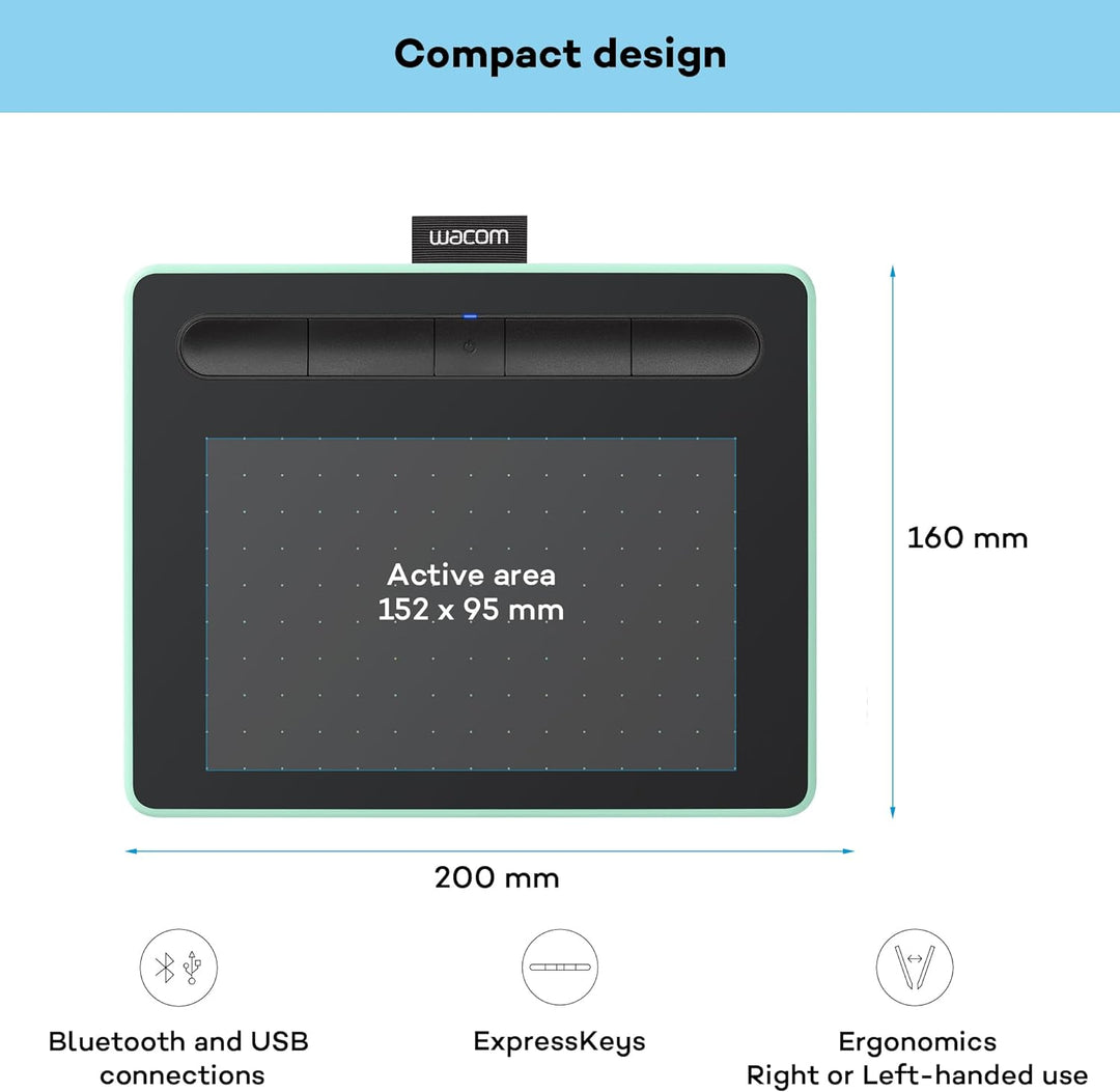 Wacom Intuos S (FR, ES, IT, NL) Bluetooth® Grafiktablett Schwarz, Pistazie Grün,Schwarz S Tablet mit