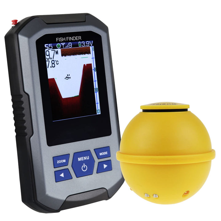 Fish Finder Wireless Sonar Sensor 125kHz Frequenz 45 Meter / 147 Fuss Tiefenalarm Funktion und gross