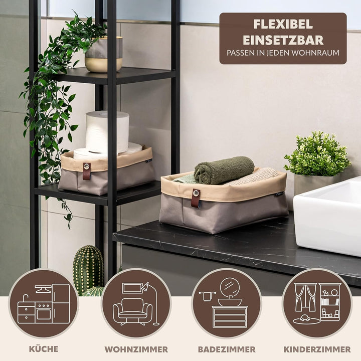 eluno eckige Brotkörbe NOVARA 2er Set - für Backwaren, Obst, Gemüse, Taupe, Taupe