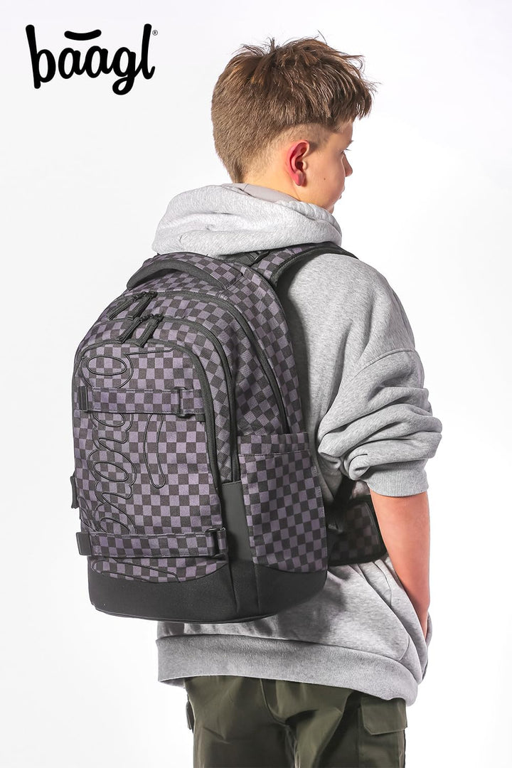 Baagl Schulrucksack Set Jungen Mädchen Teenager 3 Teilig, Skateboard Rucksack Skate MAX, Schultasche