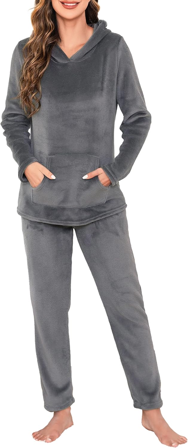 Lovasy Fleece Schlafanzug Damen Lang Winter Warmer Pyjama Set Flauschiger Frottee Schlafanzüge für D