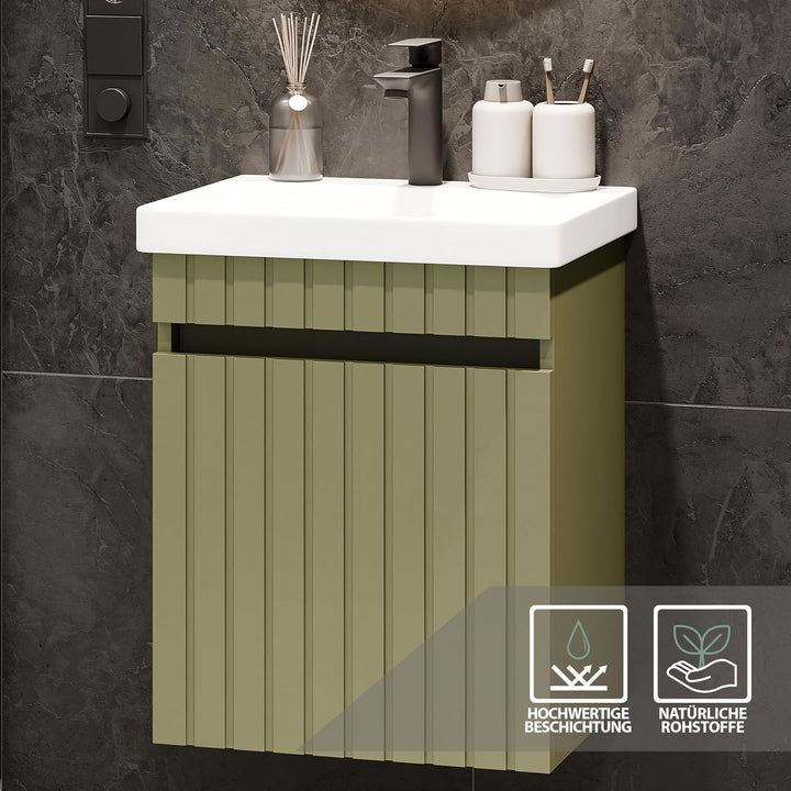 Planetmöbel Cosmia Badmöbel Set Waschtisch mit Unterschrank 50 x 60 x 35 cm Mint Grün, Armatur Badez