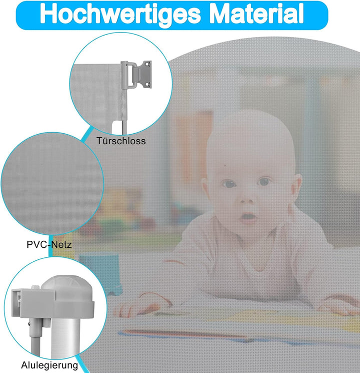 Froadp PVC Türschutzgitter, Ausziehbar Baby Treppengitter für Kinder und Haustiere, Einziehbares Tre