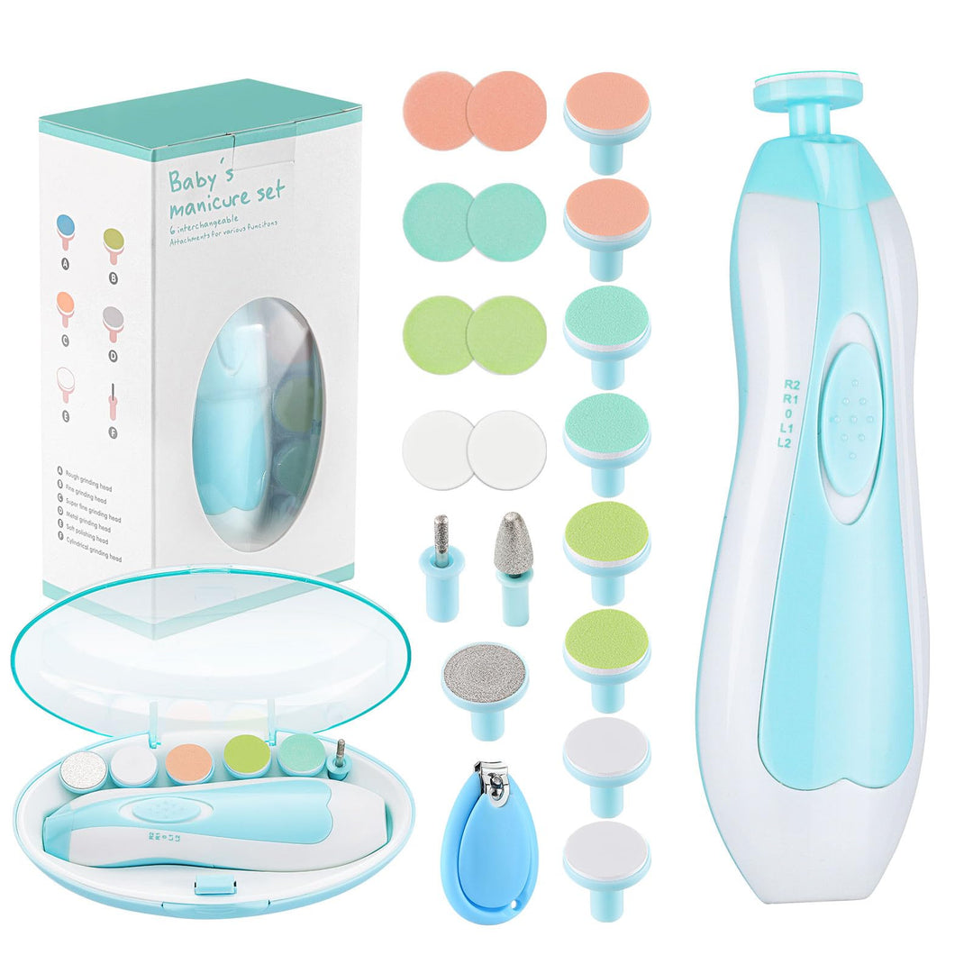 Zooawa Baby Nagelknipser 20 in 1, Elektrischer Baby Nageltrimmer, Nagelfeilen Set mit 12 Ersatzpads,