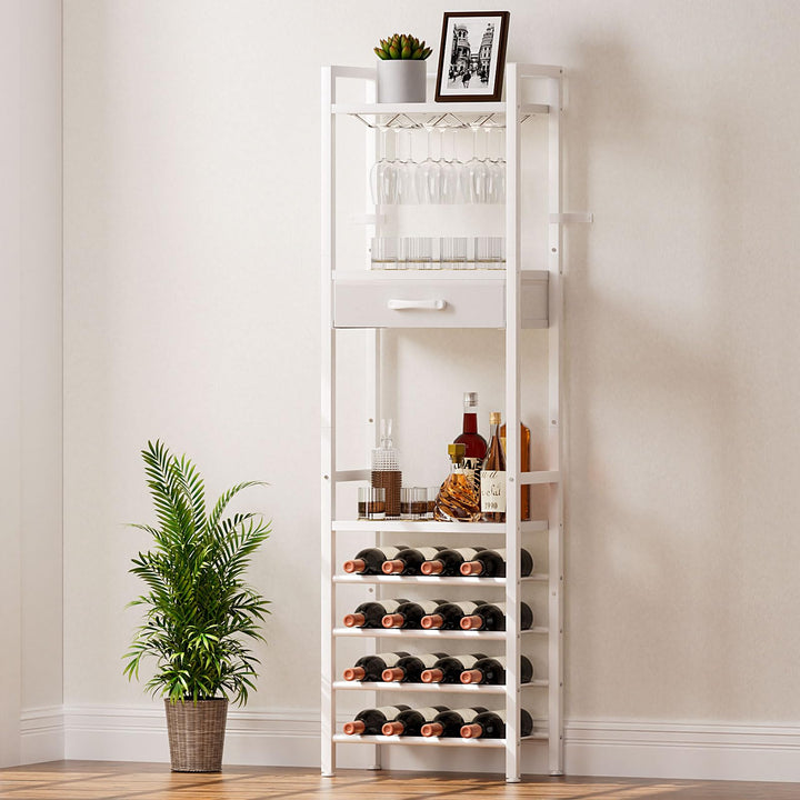 Yorbay Weinregal für 16 Flaschen, 4-Stöckiges Freistehendes Weinregal mit Glashaltere und Schublade,