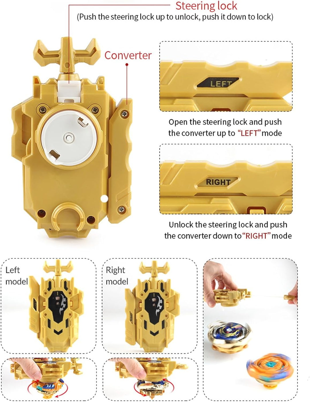 12Pcs Gyros Turbo Kreisel Set, Spielzeug Geschenk + Launcher Mit Box Set,Yellow, Yellow
