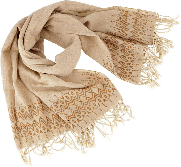 GURU SHOP Handgewebtes Baumwolltuch mit Tribalmuster, Webschal, Herren/Damen Beige, Beige