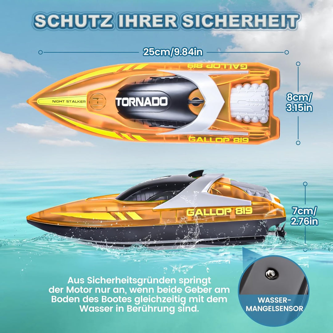 JONRRYIN Ferngesteuertes Boot, RC Boot mit LED-Licht für Pools und Seen, 2,4 GHz Ferngesteuerte Boot