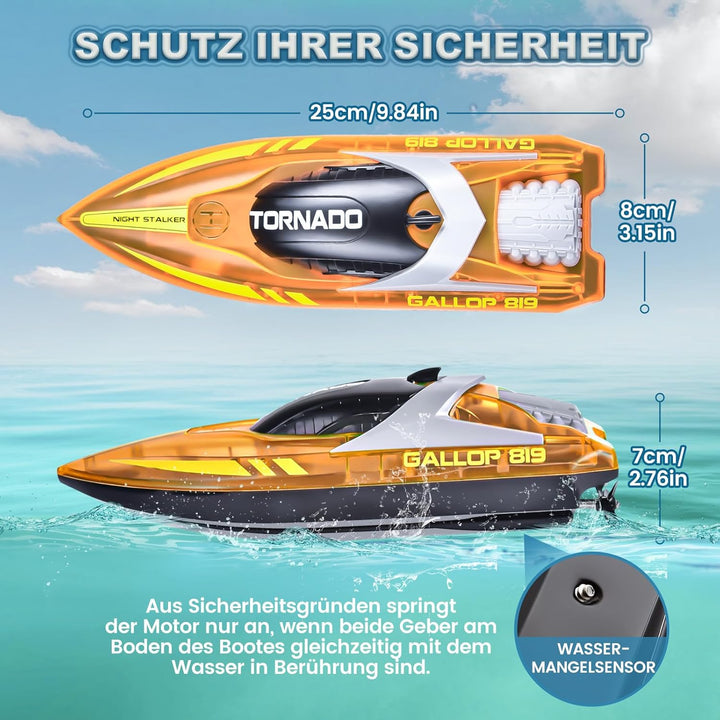 JONRRYIN Ferngesteuertes Boot, RC Boot mit LED-Licht für Pools und Seen, 2,4 GHz Ferngesteuerte Boot