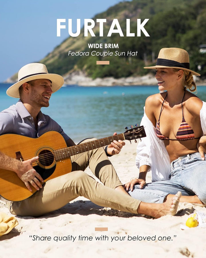 FURTALK Unisex Panamahut Breite Krempe Sonnenhut für Herren und Damen Strandhut UV-Schutz Sommerhut