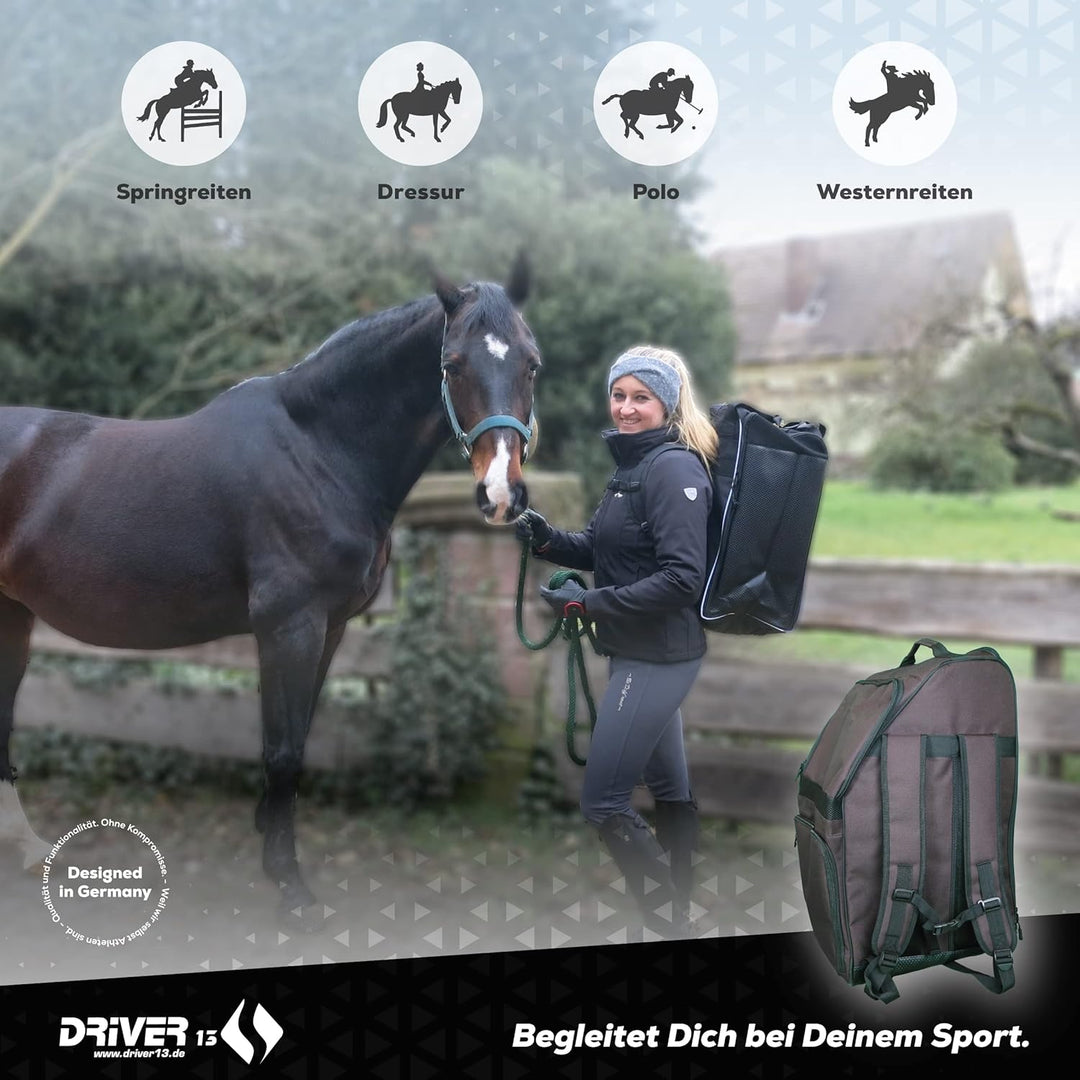 Driver13 Reitstiefelrucksack Reitstiefeltasche Stiefeletten Taschen Deluxe mit Helmfach für Reitstie