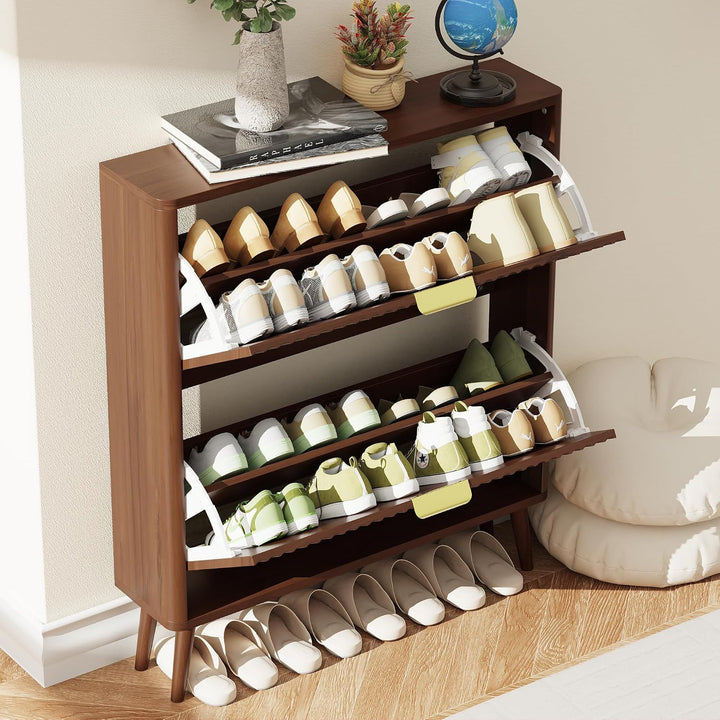 Schuhschrank, Schuhkipper mit 2 Klappen, Schuhregal Schmal, versteckte Schuhaufbewahrung, Schuhschra
