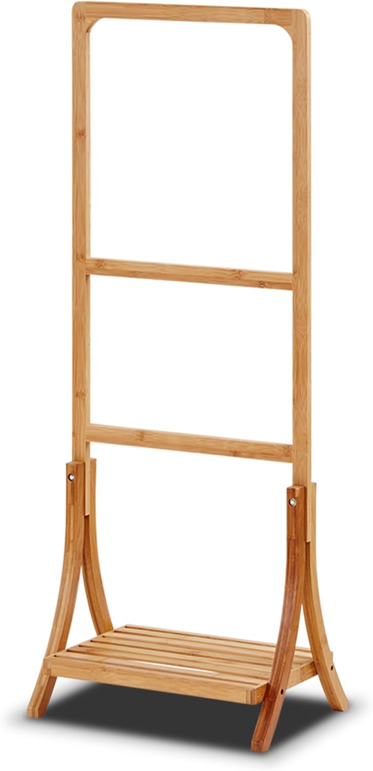 KHG Herrendiener aus Bambus Echtholz für Kleidung, Sackohalter mit Hosenbügel sowie Schuhablage, Stu