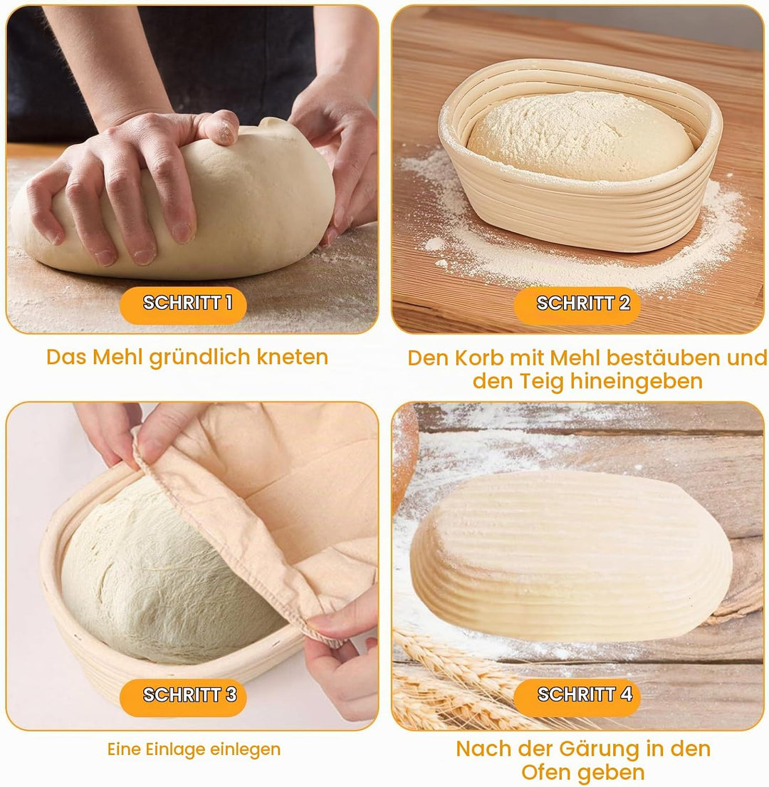 Gärkörbchen Oval aus 6 Stück, Mini Brot Backen mit Gärkörbchen Set, 6 Zoll Kleine Banneton Körbe, Zu