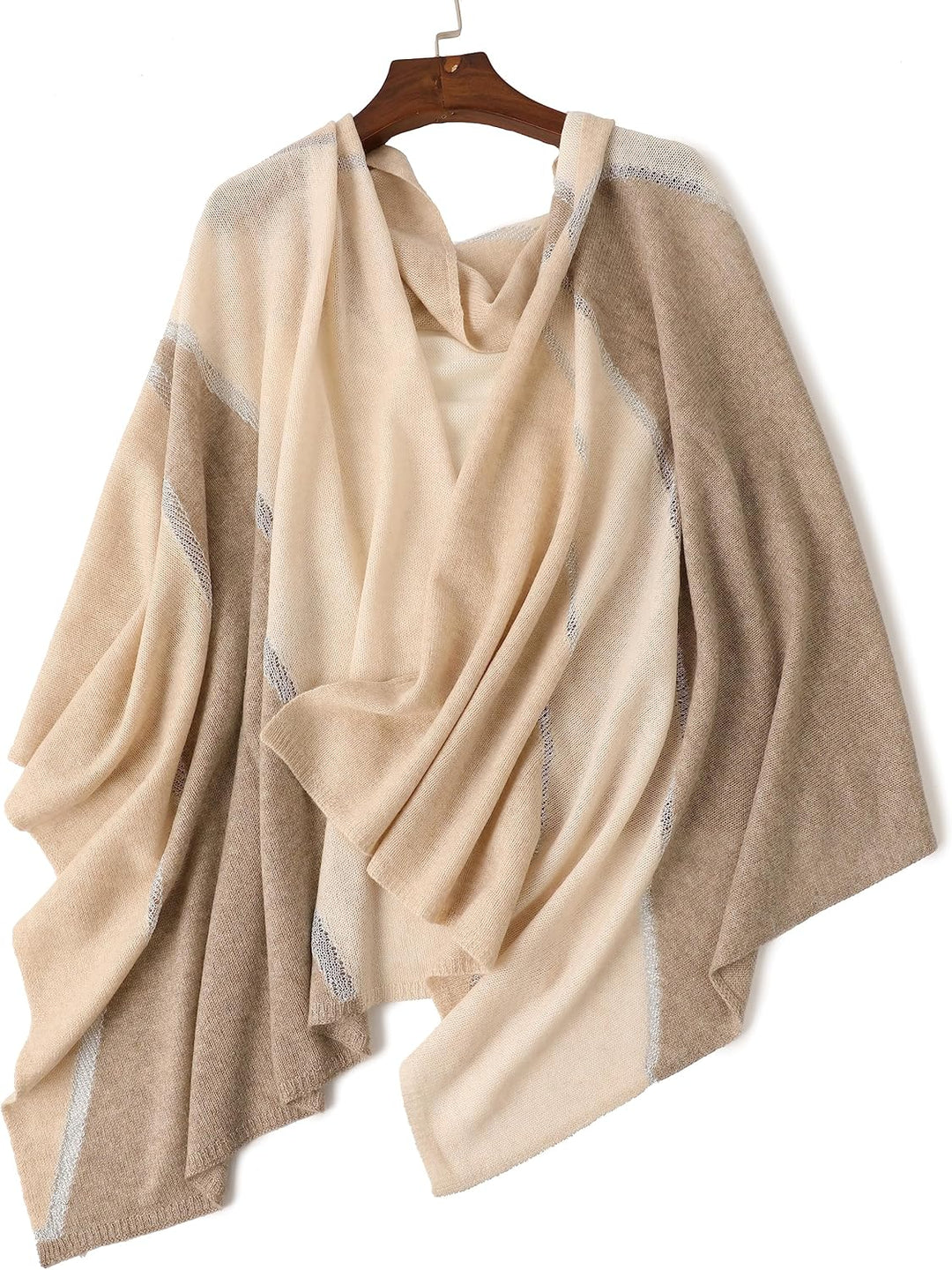 100% Kaschmir Stola Schal gestrickt mit Farbkontrast und schimmernder Fadern 185 cm X 70 cm 1. Creme