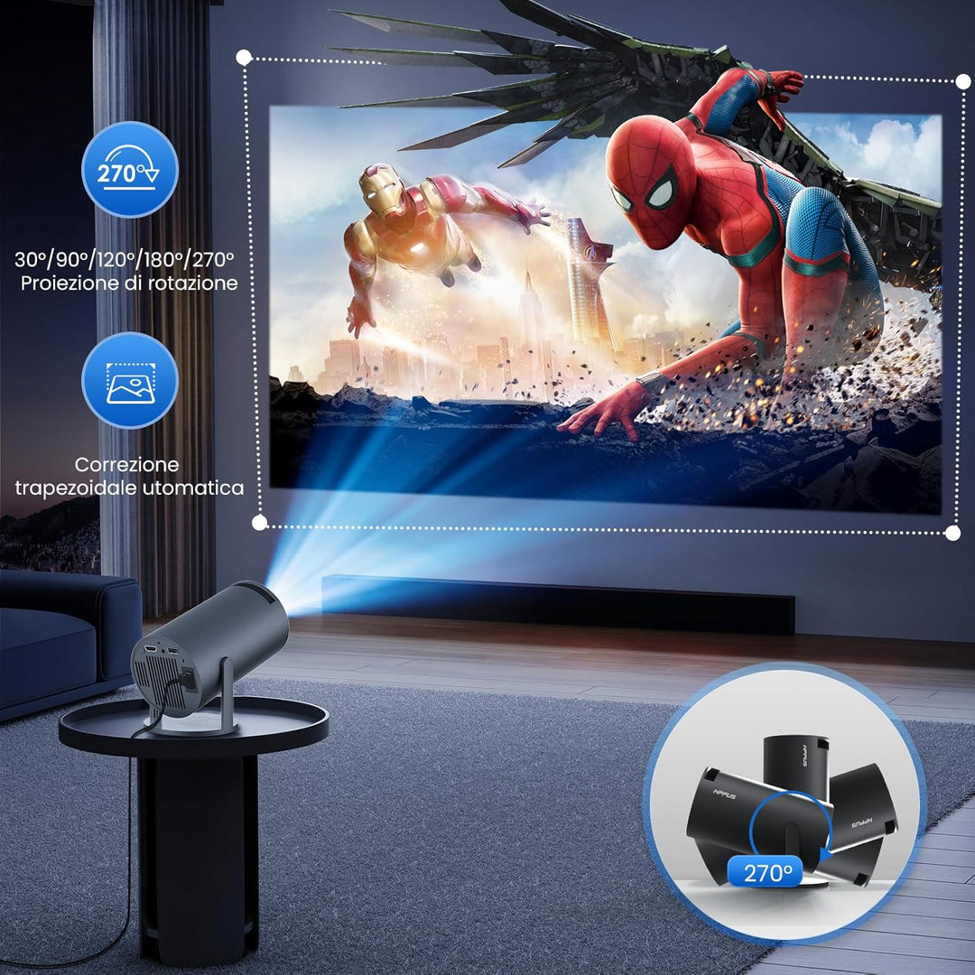HIPPUS Mini Smart Beamer 4K Android OS 11.0 Full HD 1080P 180°Dreh Portable Projector klein Videopro
