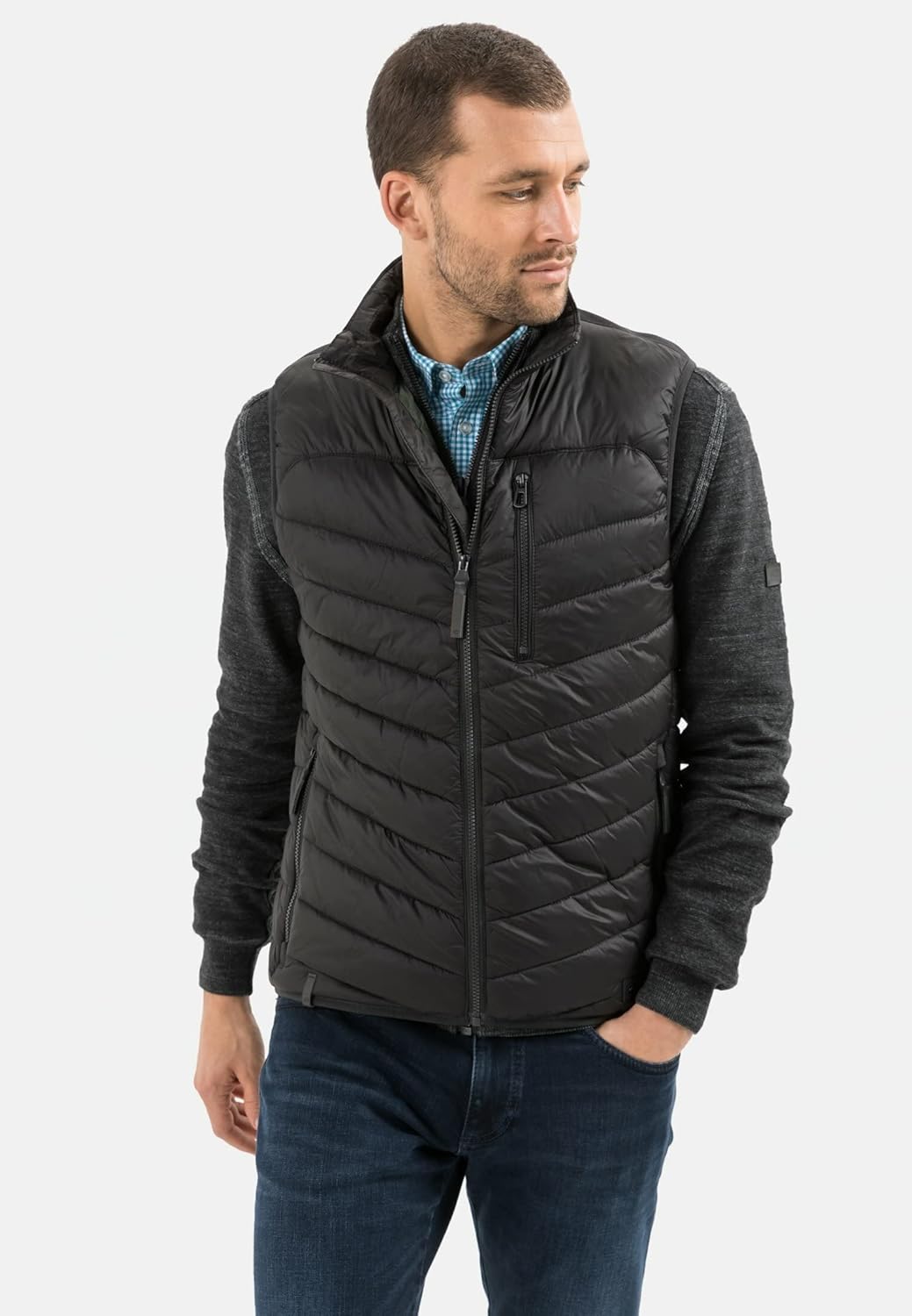 camel active Herren leichte Steppweste ohne Kapuze 56 Dunkelgrau, 56 Dunkelgrau