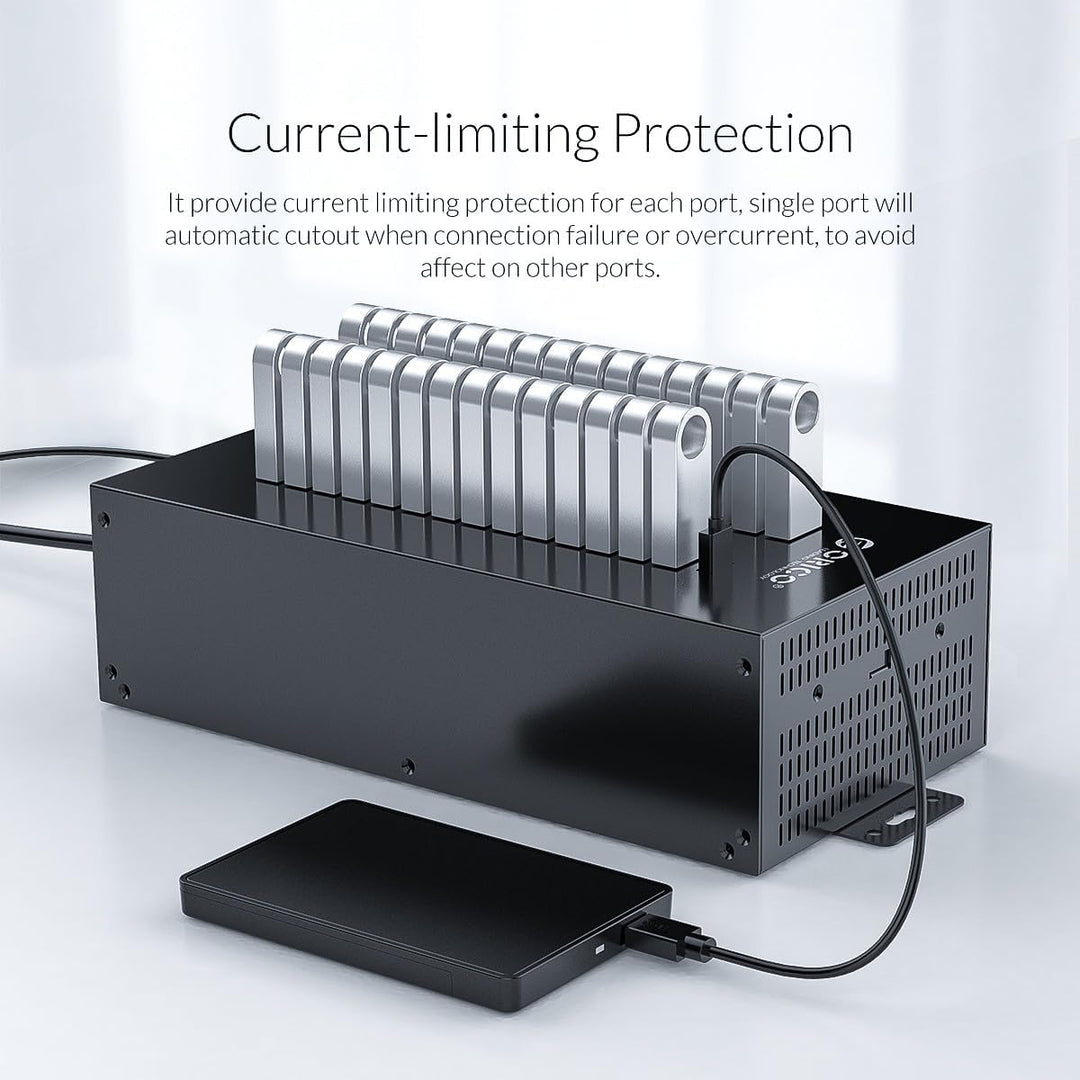 ORICO Industrial USB Hub, 30 Ports Anbringbarer, Industrietauglicher USB 2.0 Hub mit 300 W Leistung,