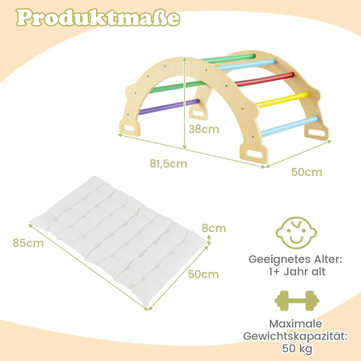 FANTASK Kletterbogen, zum Wippen, Klettern und Krabbeln, Indoor Kletterbogen aus Holz, für Kinder ab