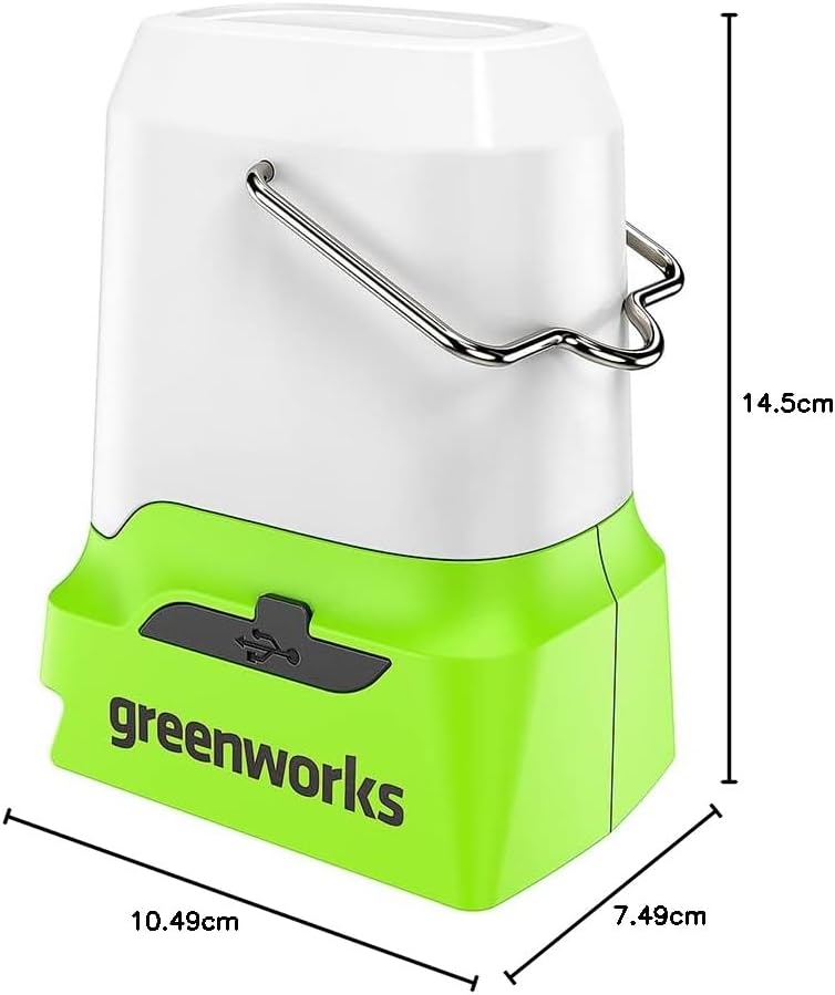 Greenworks G24LA500 Akku-Laterne und Campinglampe mit Haken zum Aufhängen, 500 Lumen, Camping Licht