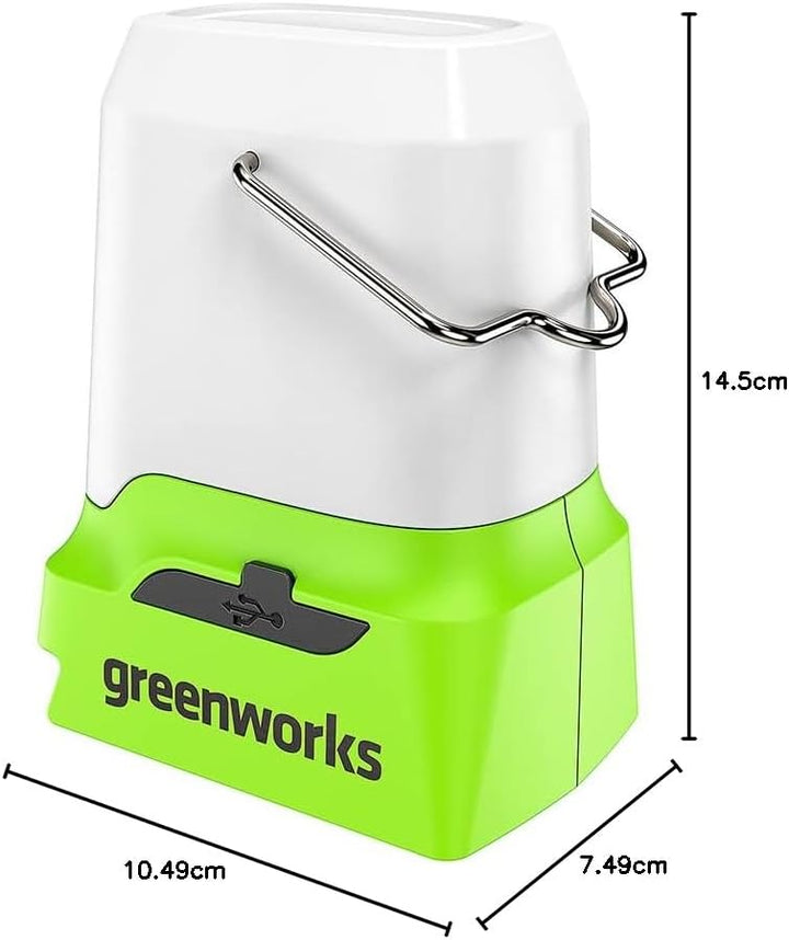 Greenworks G24LA500 Akku-Laterne und Campinglampe mit Haken zum Aufhängen, 500 Lumen, Camping Licht