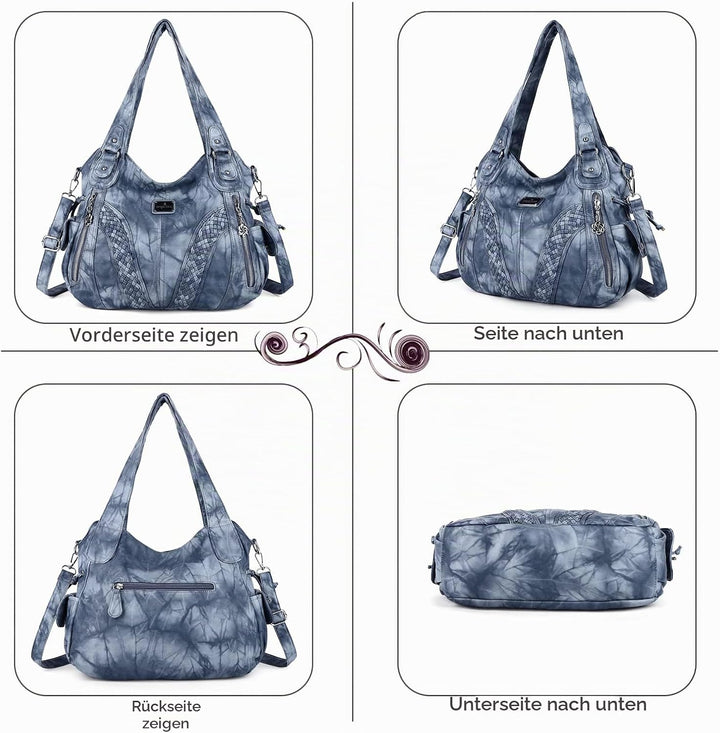 angel kiss Handtasche Damen Schultertasche Multifunktionale Umhängetaschen Wasserdicht PU Veganes Le