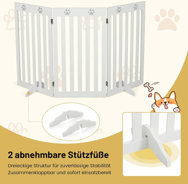 COSTWAY Absperrgitter Hunde 89cm Hoch, Schutzgitter Holz, Kindergitter klappbar, Treppengitter Hunde