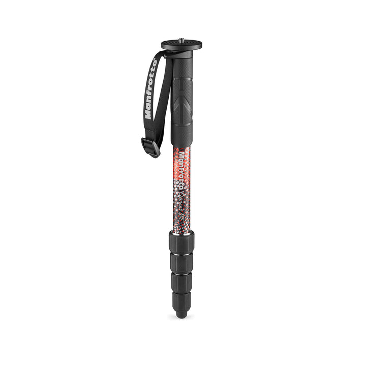 Manfrotto Element MII MMELMIIA5RD, leichtes Alu-Reise-Einbeinstativ, rot, 5 Segmente, Handgelenkschl