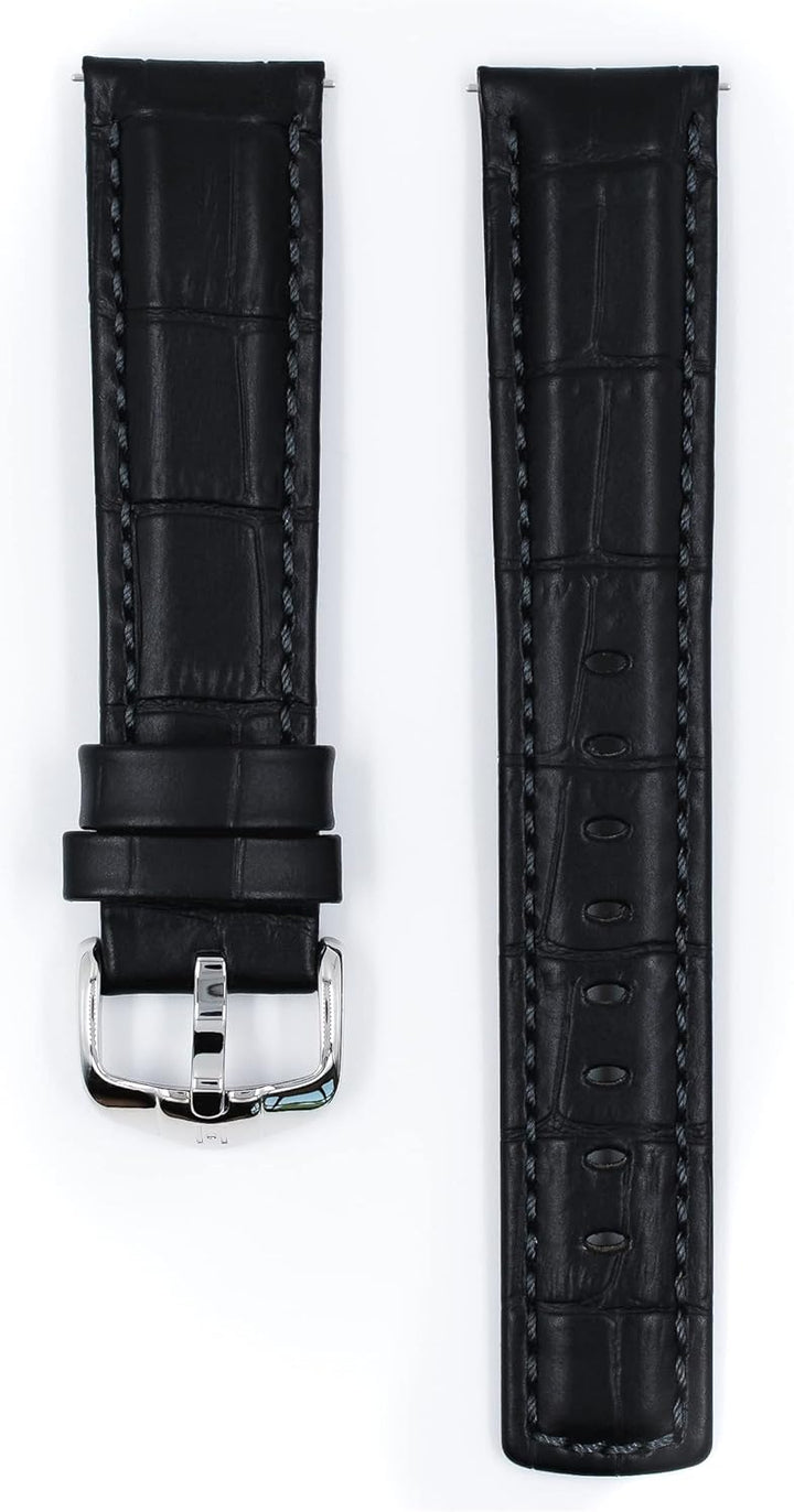 HIRSCH Herren Uhrenarmband Alligator Style Modell Grand Duke 22 mm Schwarz/schwarz, Schwarz/schwarz
